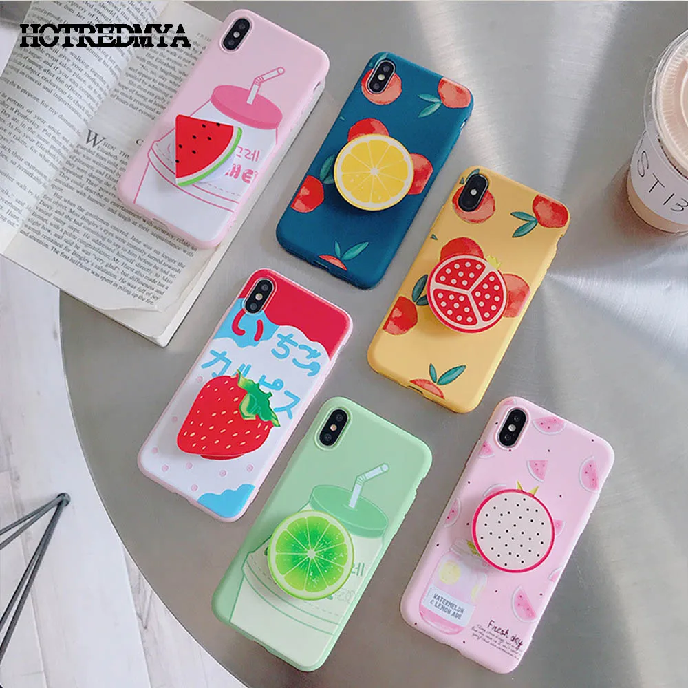 

Phone Case For iphone 11Pro X XR XS Max 6s 8 7 Plus Fashion Summer Fruit Foldable Kickstand Holder Cover Soft TPU Coque