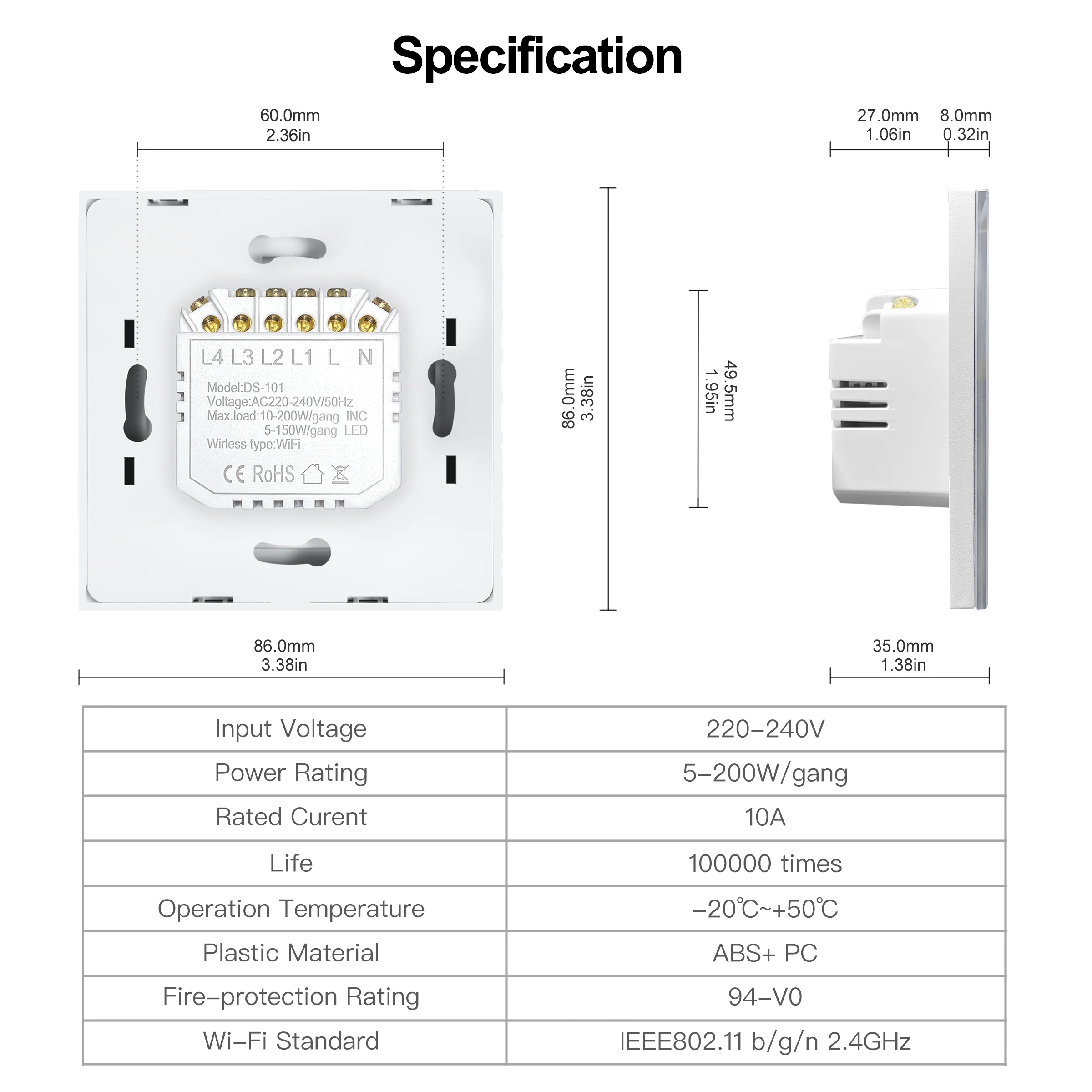 Tuya Smart Wifi сенсорный светильник Переключатель ЕС 220V без нейтральный провод