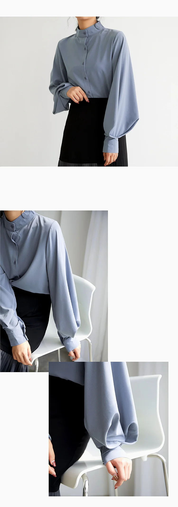 Осень, модные женские шифоновые рубашки в винтажном гонконгском стиле, рубашка с рукавом-фонариком, одноцветные Блузы с длинным рукавом на пуговицах, 6462 50