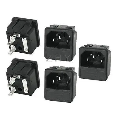 

5 Pcs Panel Mounted 3 Pin C14 Inlet Male Power Plug 10A AC 250V