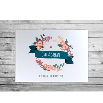 

personalized name date Guestbook wedding with and without questions white pages blanko photobuch classy romantic flower book