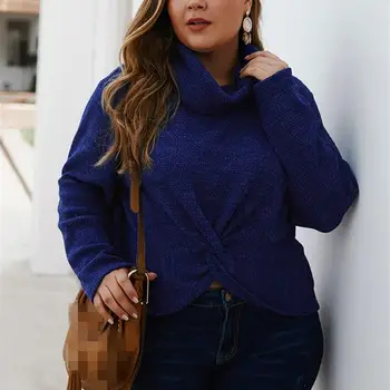 

Women Autumn Large Size Solid Sweaters Casual Long Sleeve Knitted Top Elegant Turtleneck Lady Pullover