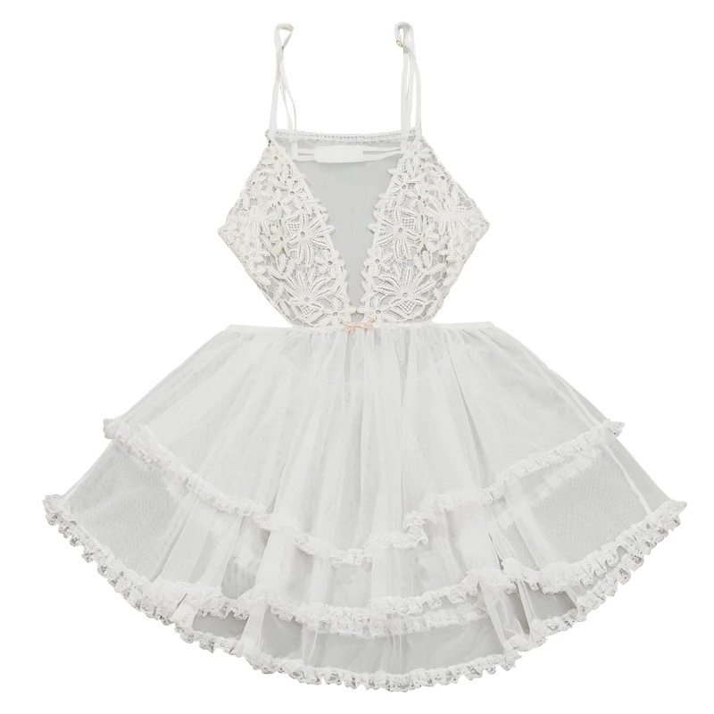 Женская Сексуальная кружевная ночная рубашка тонкая мини платье с открытой