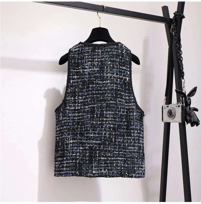 2XL~ 6XL модный брендовый плотный твидовый комплект из 2 предметов с юбкой, большой размер, женская зимняя вязаная юбка, жилет-костюм, топы, костюмы, наряд, B713