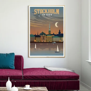 

STOCKHOLM SWEDEN Vintage City Travel Poster Canvas Print Home Decor Wall Art Decor No Frame