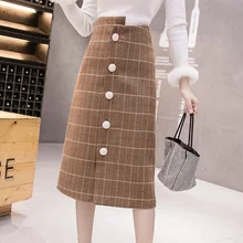 *#Best Price Winter Autumn Elegant Female Korean Style Beige Plaid Skirts Fall Office Ladies Chic A-Line Skirts Mid-Calf High Waist Grapics *#Best Price Winter Autumn Elegant Female Korean Style Beige Plaid Skirts Fall Office Ladies Chic A-Line Skirts Mid-Calf High Waist Grapics