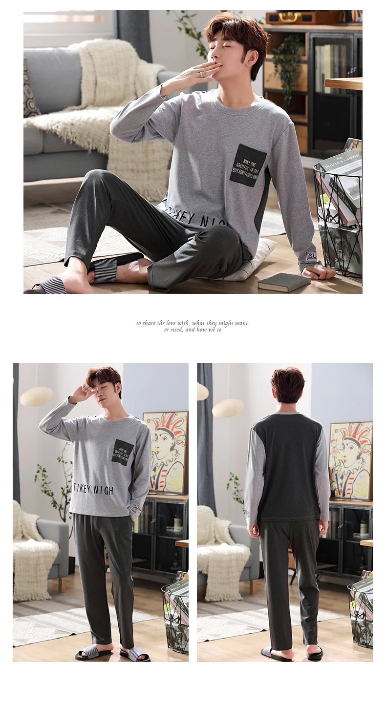 Pijama Hombre Хлопковая мужская пижама хлопковая Высококачественная пижама плюс размер с буквенным карманом шикарная манжета большой размер мужской комплект