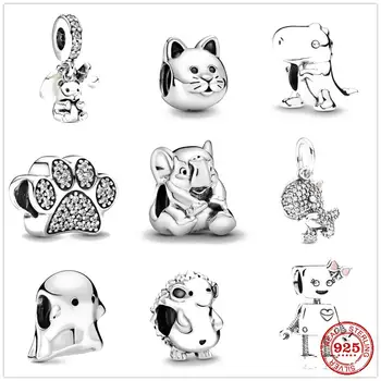 

925 Sterling Silver Sparkling Paw Print Boo the Ghost Bella bot bear DIY fine beads Fit Original Pandora Charm Bracelet Jewelry