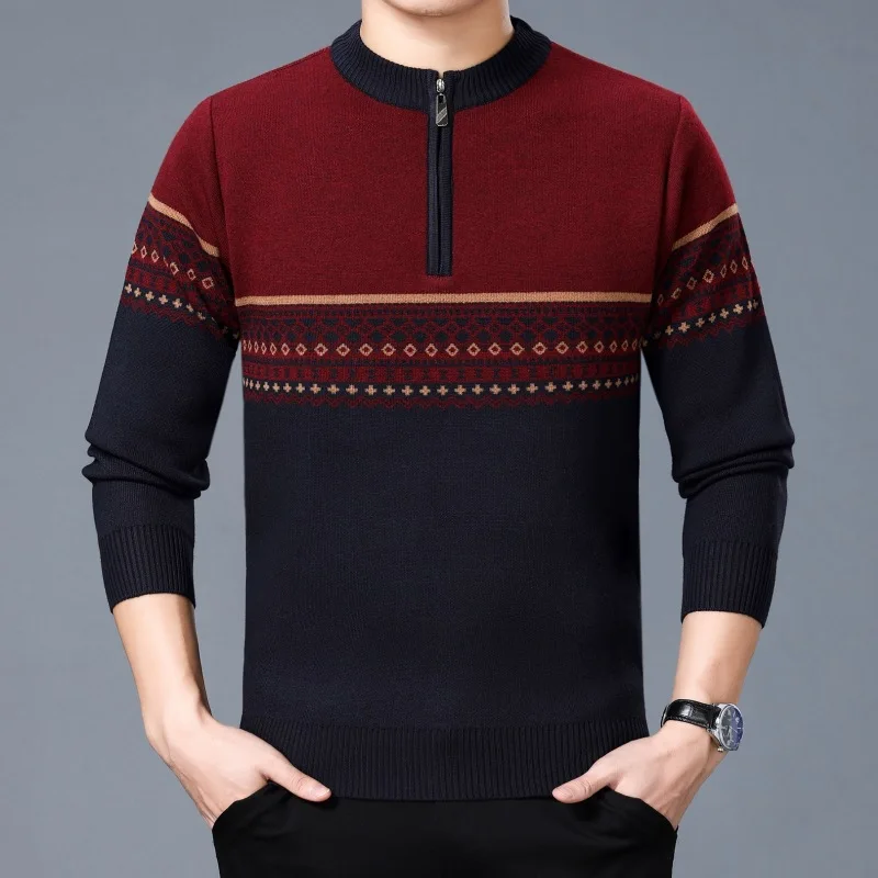 

2020Autumn and Winter New Men's Nine options Three-color Stitching Pullover Half-zip Round Neck Warm Sweater Men's Sweater M-3XL