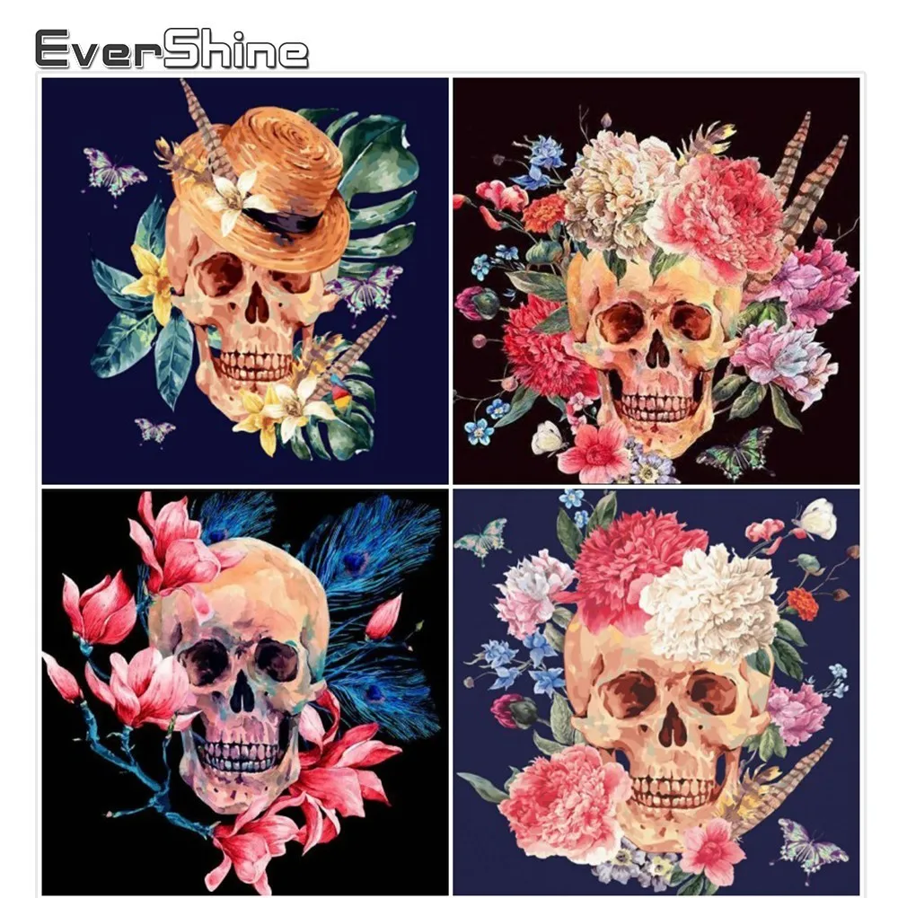 EverShine Diamond Embroidery Skull Painting Full Square Mosaic Skeleton Picture Of Rhinestone Handmade Paintings | Дом и сад