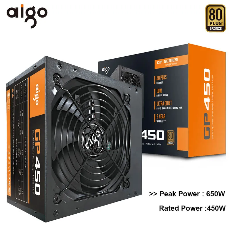 Aigo GP450 ATX источник питания 80PLUS Бронзовый Настольный ПК блок E sports 600 Вт компьютер 120
