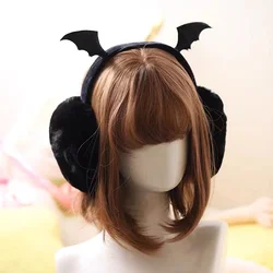 Bonito de pelúcia preto bat asa quente earmuffs gothic feminino lolita menina escura mais quente muff orelha capa linda dobra acessórios bandana