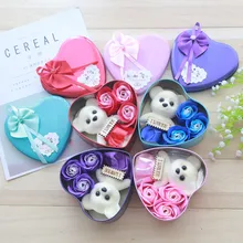 1 Набор подарочная коробка в форме сердца, ароматические лепестки для тела, медведь, роза, мыло, Свадебный декор, подарок на день Святого Валентина, вечерние принадлежности для декора