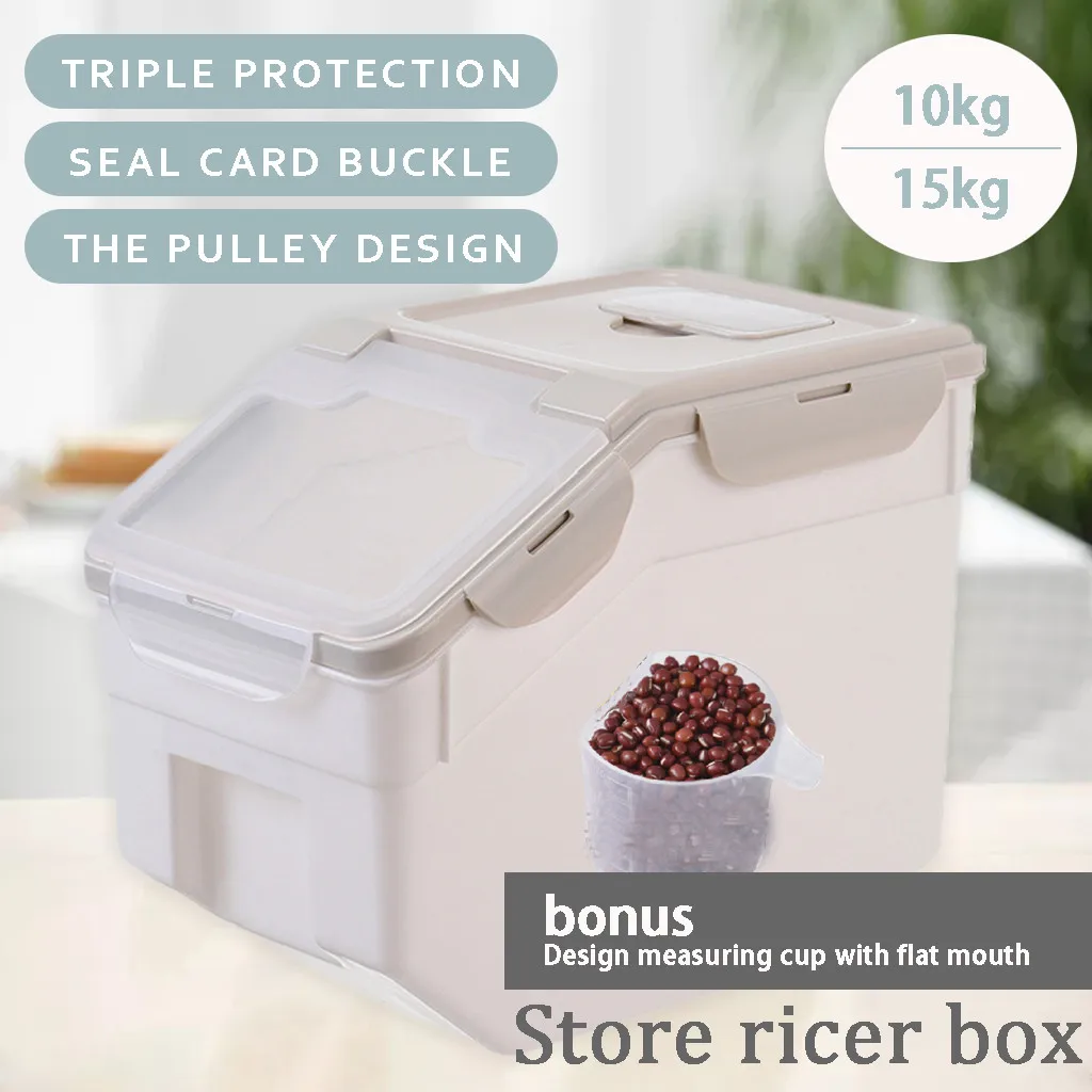 

Plastic Sealed Moisture-proof Storage Box Kitchen Rice Container Large Size Plastic Household Grain Containers Flip Cover d3