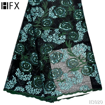 

Green african lace fabric embroidered nigerian sequins fabric high quality embroidery net lace fabric for wedding X3020
