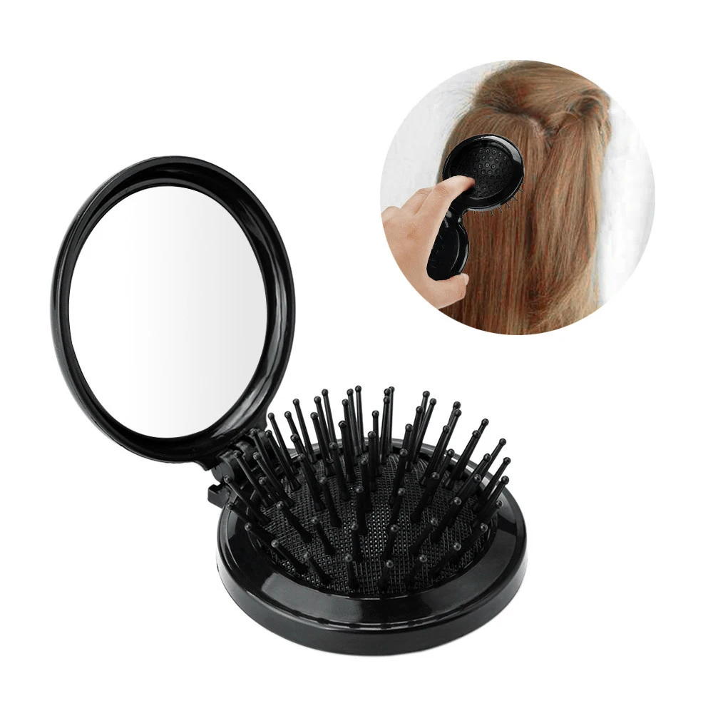 

Magic Pocket Folding mirror comb anti-static Hair Brush Mirror Portable Travel Massage Girl HairBrush With MINI Round Mirror
