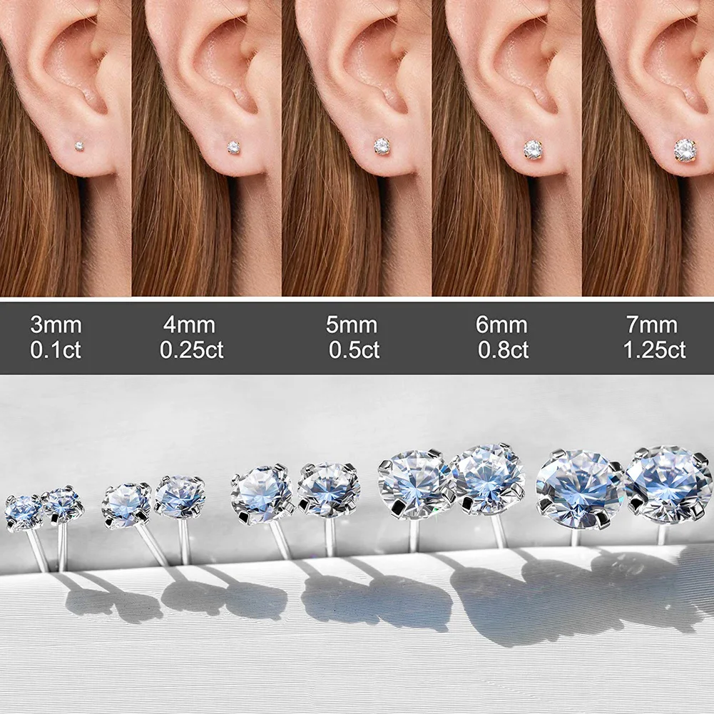 Stainless Steel Gold/Silver Color Earrings 4-8mm Six Claws Zirconia Crystal Stud Earrings For Women Girl Wedding Jewelry 5