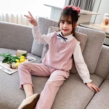 

Teenager Girls Autumn Clothing Sets 2PCS Sleeveless Tops + Solid Long Pants Kids Casual Fashion Style Suits for Girl