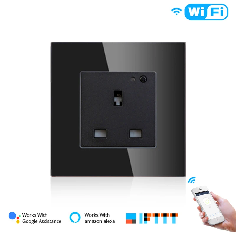 Black WiFi умная розетка для стены стеклянная панель Smart Life/Tuya приложение дистанционное управление, работает с Amazon Echo Alexa Google Home EU FR UK - Комплект: Black