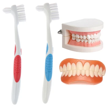 

1pcs False Teeth Brushes Soft Dual Heads False Teeth Brushes Denture Dedicated Toothbrush Cleaning Tool