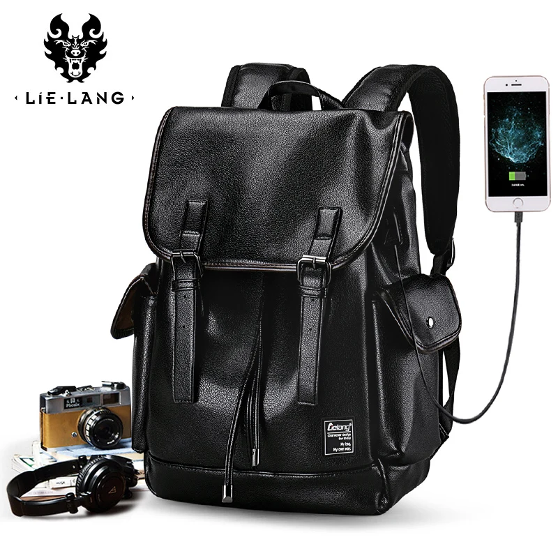 LIELANG кожаный мужской рюкзак 15,6 дюймов для ноутбука подростка, кожаный рюкзак для путешествий, школьная сумка, мужская сумка для отдыха
