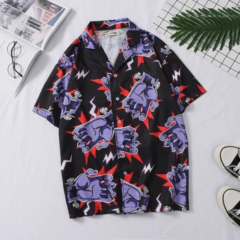 

OSCN7 Casual Frankenstein Printed Short Sleeve Shirt Men Street 2020 Hawaii Beach Oversize Women Fashion Shirts for Men 443