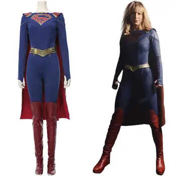 

Supergirl Season 5 Kara Zor-El Danvers Cosplay Costume cloak Adult JumpSuit Halloween Carnival Costume