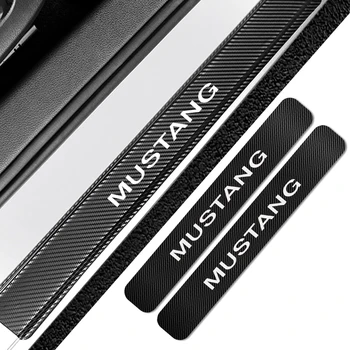 

For Ford Mustang 4PCS Carbon Fiber Car Guard Door Sill Scuff Plate Stickers Auto Scratch Protector Decal Car Tuning Accessories