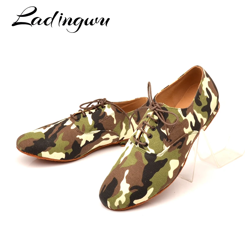 Ladingwu New Hot Brand  Modern Men's Boy's Ballroom Tango Latin Dance Shoes Camouflage Pattern Canvas Man Dance Shoes Man Heel 1