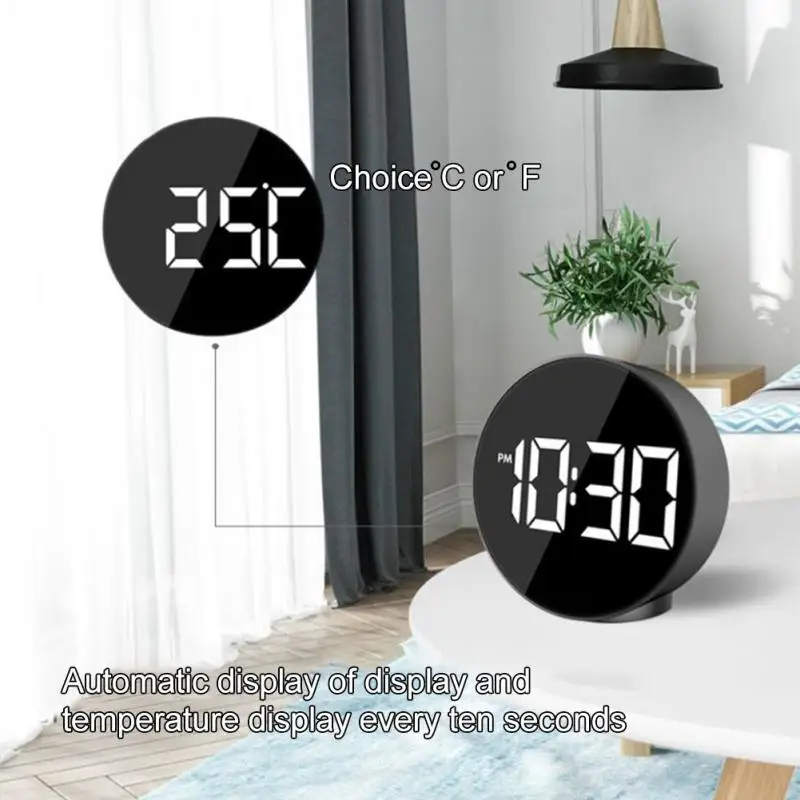 Питание от аккумулятора ночной режим электронный офис Регулируемая яркость Led Голосовое управление круглый будильник Пробуждение дома цифровые часы