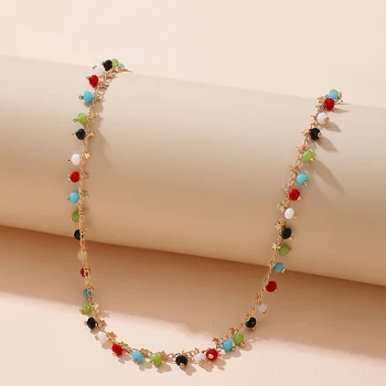 Tocona Colorful Bead Choker Necklace for Women Charms Gold Color Star Clavicle Chain Handmade Jewelry Accessories Collar 15667