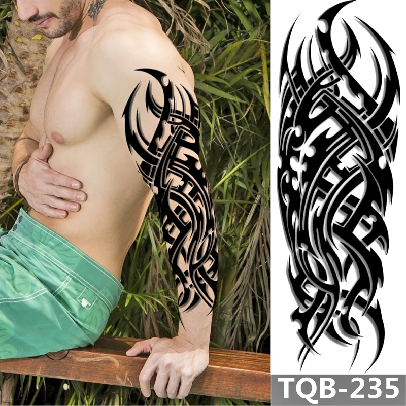 Tatuajes Temporales Extra grandes para hombres y mujeres, Mangas de tatuaje  de brazo completo y brazo de Fuego Negro, 1 piezas|Tatuajes temporales| -  AliExpress