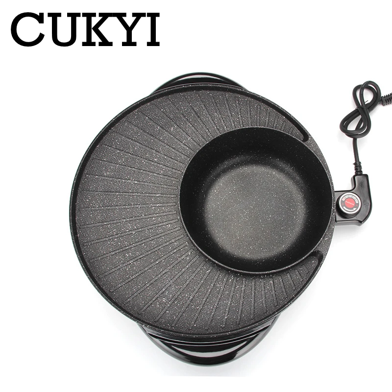 CUKYI Electric chafing dish Electric baking pan smokeless nonstick pan large barbecue dish 1360W Aluminum Adjustable temperature 6