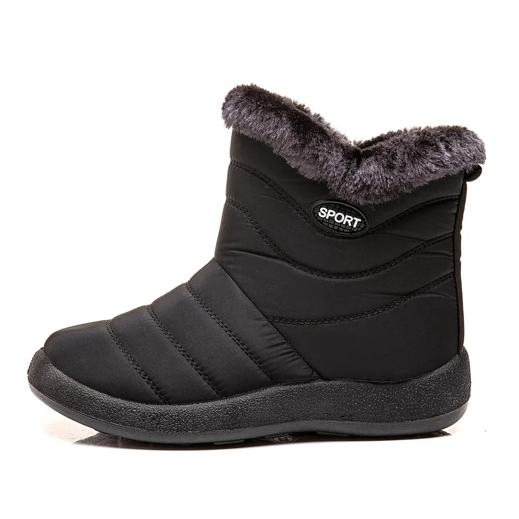 BK KANCOOLD/Большие размеры 35-43, г. Новые зимние сапоги женские непромокаемые сапоги из плюша женские ботинки на молнии сбоку - Цвет: BK