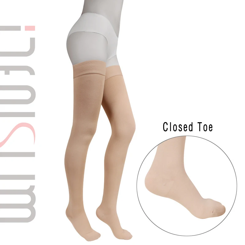 IDEALSLIM 23-32 мм Hg компрессионные чулки Варикозное расширение вены компрессионные бедра Hihg рукав для женщин - Цвет: Beige-Closed Toe
