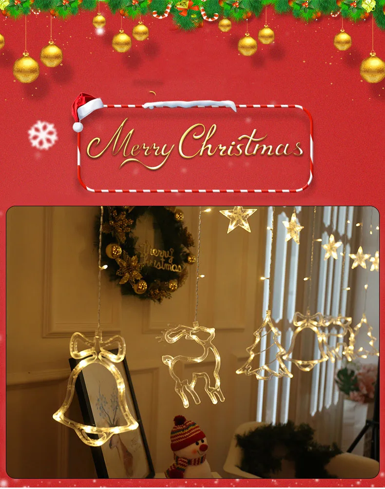 Рождественские украшения для домашний светодиодный светильник лося гирлянда с колокольчиками вечерние декоративное украшение гирлянда для развешивания Рождественский подарок на год 3,5*1 м
