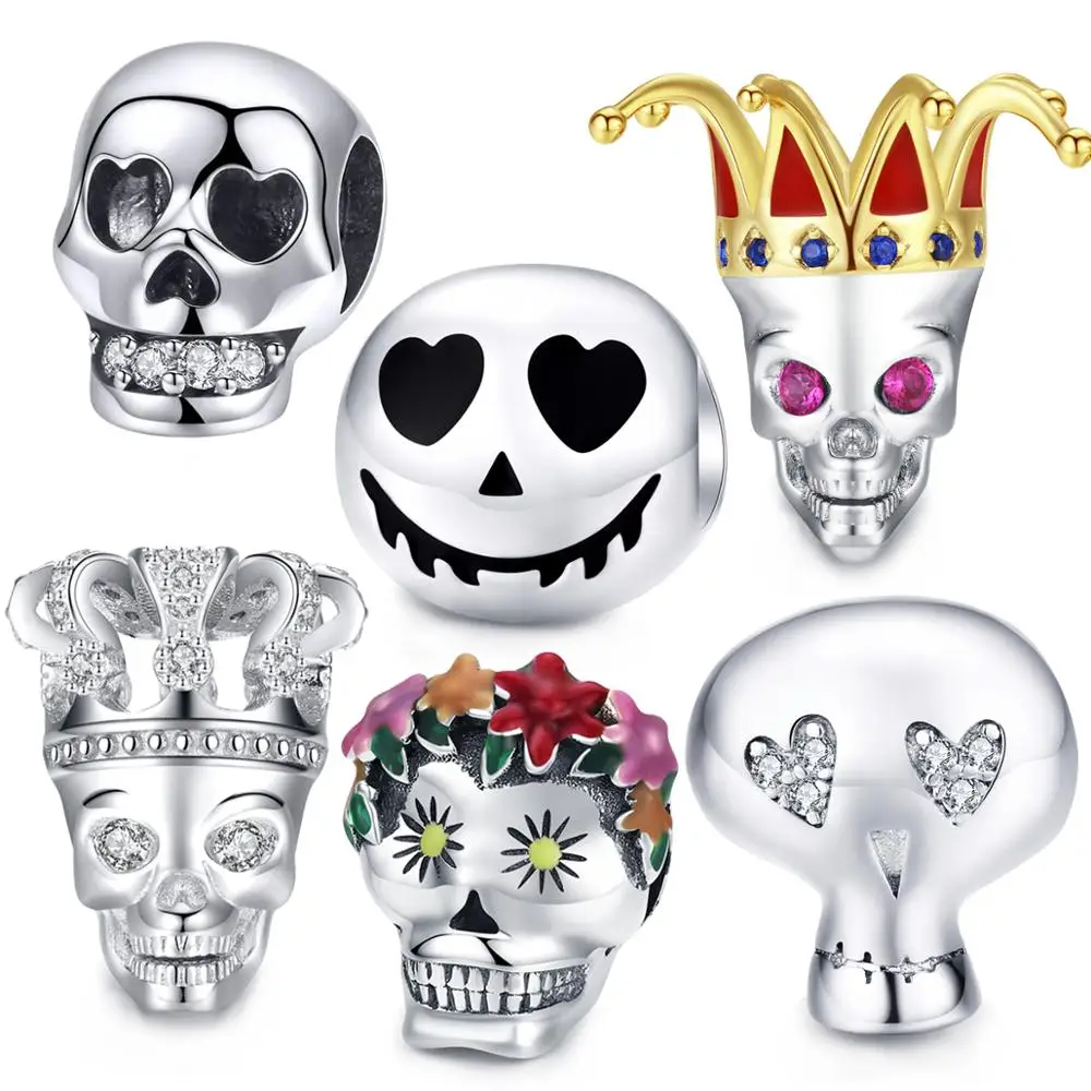 

fit original Pandora charm Halloween skull beads for women bracelet & necklace pendant 925 sterling silver jewelry making gift