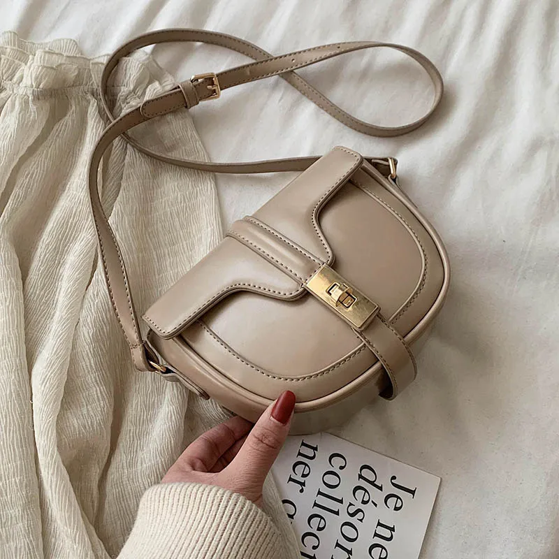 

Solid Color PU Leather Saddle Bags For Women 2020 Fashion Simple Crossbody Bag Ladies Shoulder Messenger Bag Travel Handbags
