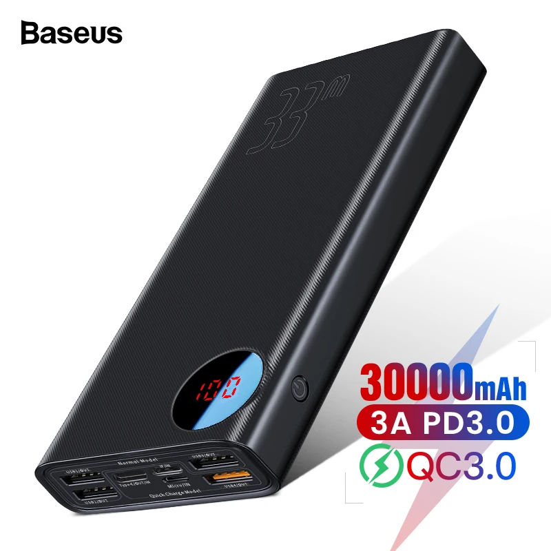 Tanie Baseus szybkie ładowanie 3.0 30000 mAh Power Bank 3A PD3.0 PD szybkie ładowanie USB typu C Powerbank dla Xiaomi iPhone 11 Pro Max Samsung Huawei 30000 mAh przenośna bateria zewnętrzna ładowarka bilans energii do