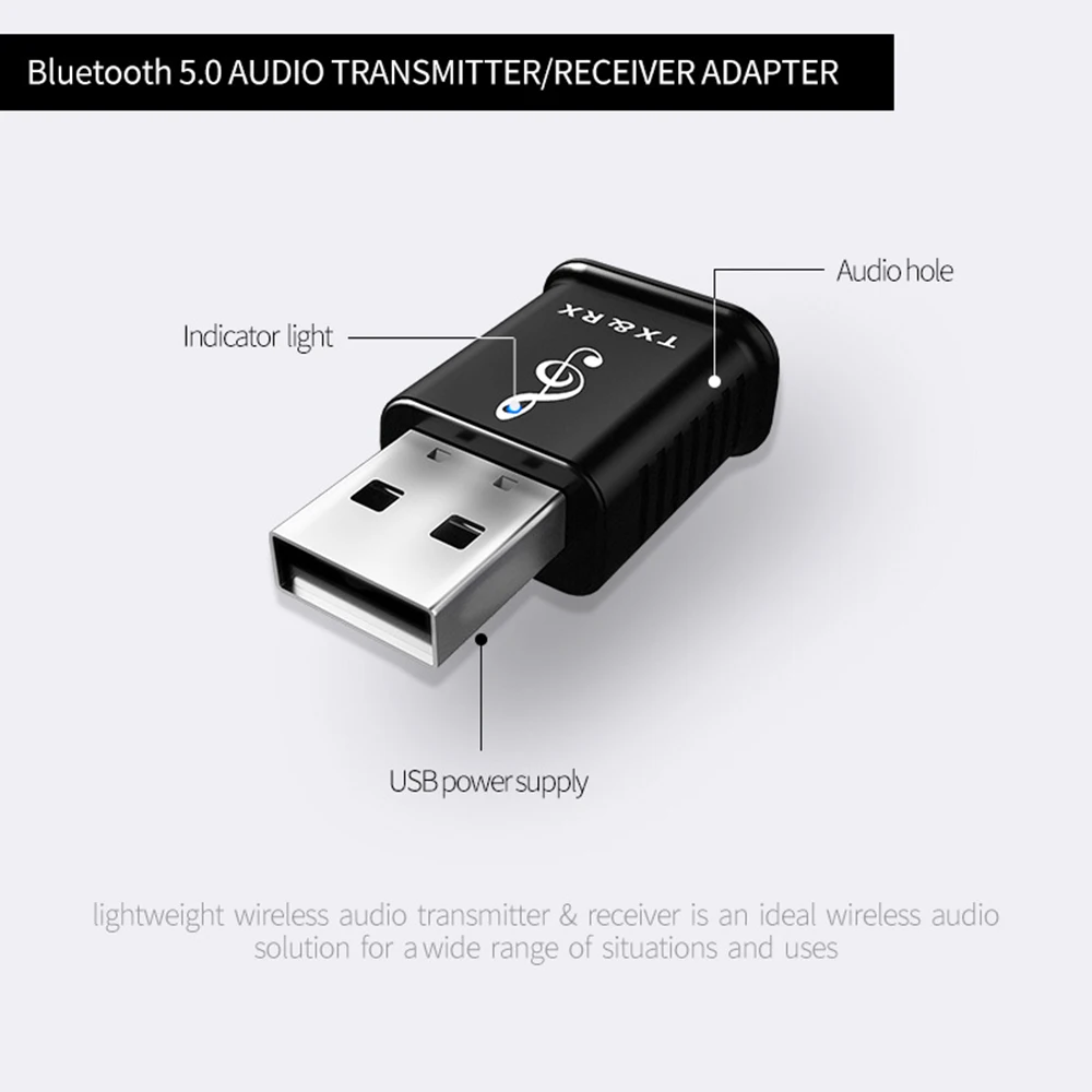 2-в-1 Bluetooth 5,0 аудио приемник беспроводной передатчик Bluetooth стерео AUX USB 3,5 мм Jack для ТВ планшетный ПК автомобильный комплект Беспроводной адаптер