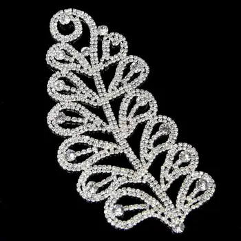 

20Pcs Luxury Silver Crystal Patch Leaf Hand Beaded Decorations Neckline Rhinestone Applique