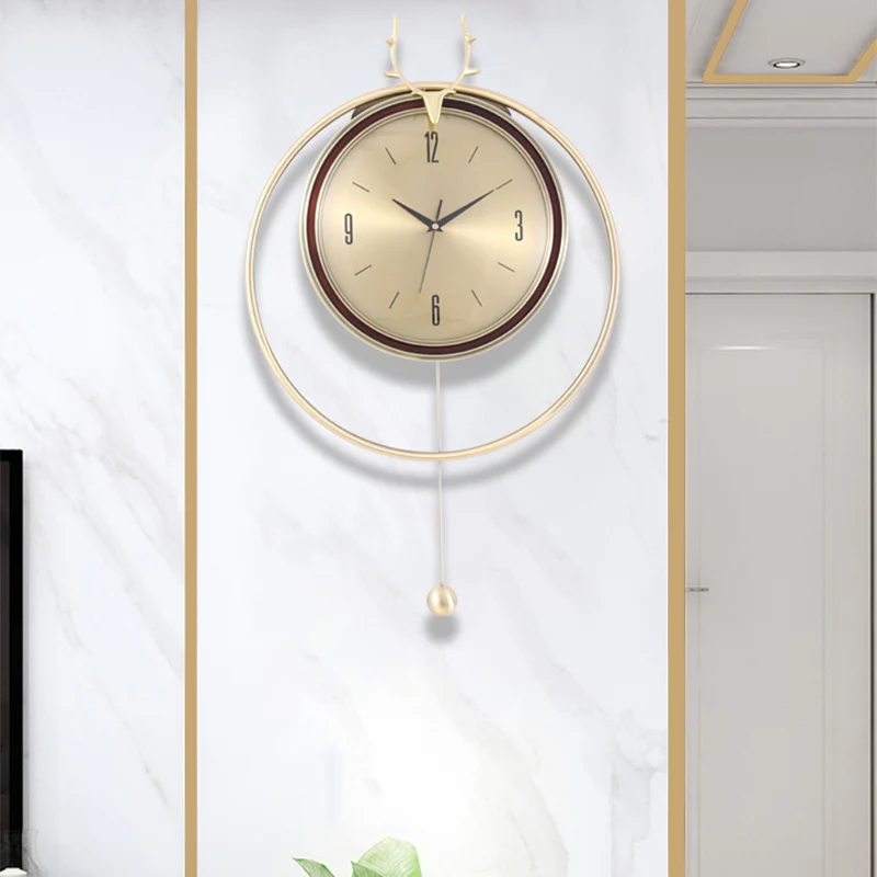 

Modern Wall Clock Golden Deer Head Living Room Decoration Wall Watches Home Decor Mute HD Glass Nordic Quartz Clocks Mind Gift