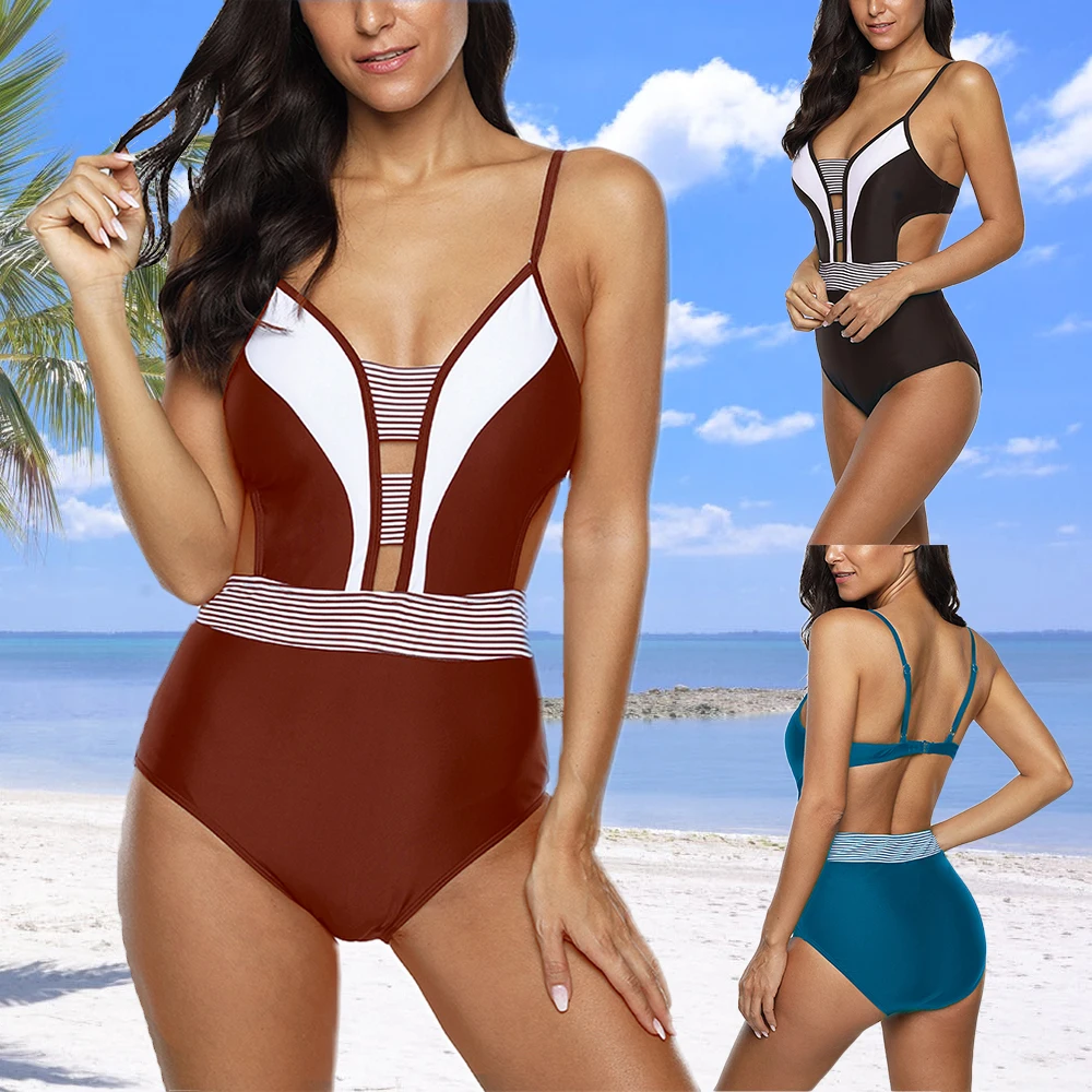 

Summer Women Sexy Push Up One Piece Swimwear High Waist Bikini Backless V-Neck Swimsuit Bodysuit Bandage Bathing Suit 2020