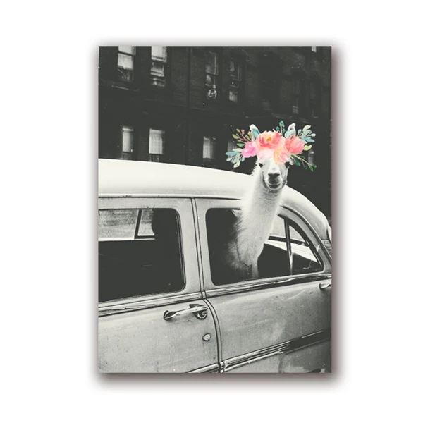 Винтажный принт ламы плакат Нью-Йорк фото картина, лама в такси на Таймс Сквер холст печать плакат ретро стены Искусство домашний декор - Цвет: PH6896