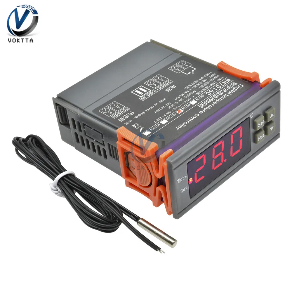 WH7016C DC 12V 24V AC 90V 250V 10A регулятор температуры ЖК цифровой термостат термометр