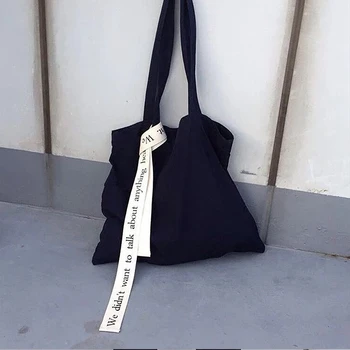 

Cotton Canvas Two Strap Shoulder Bag Shopping Tote Print Letter White Strap