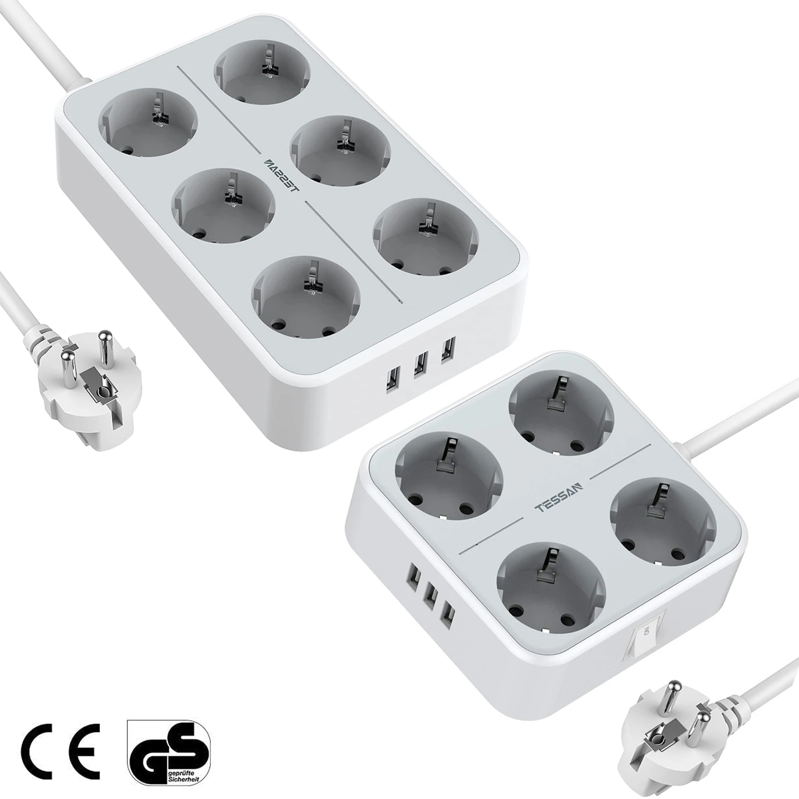 TESSAN regleta de 6 enchufes con interruptor de encendido/apagado, 3 puertos USB y Cable de 2 metros, diseño de de 45 ° y tomas espaciadas|Alargadores para enchufes| - AliExpress