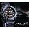 Forsining luxe noir mâle mécanique montre automatique Tourbillon squelette auto vent calendrier lune Phase acier bracelet Mans horloge ► Photo 3/6