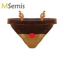 Мужское нижнее белье, трусики, Рождественский костюм северного оленя, стринги, трусы, нижнее белье, мягкий бархат, низкая посадка, эластичный пояс, новинка, трусы