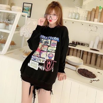 

2020 New Fashion Cartoon Cotton Autumn Sweatshirts Women Blue Ladies Long Sleeve Casual Hip Hop Cool Pullover Clothes Sweatshirt
